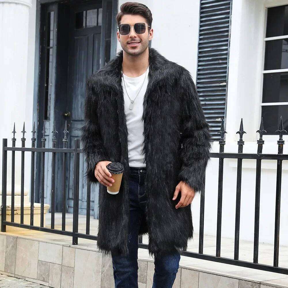 Men Faux Fox Coat Winter Thick Fluffy Sleeve Warm Shaggy Outerwear Luxury Fur Long Jacket Bontjas Jackets Mens Z260313