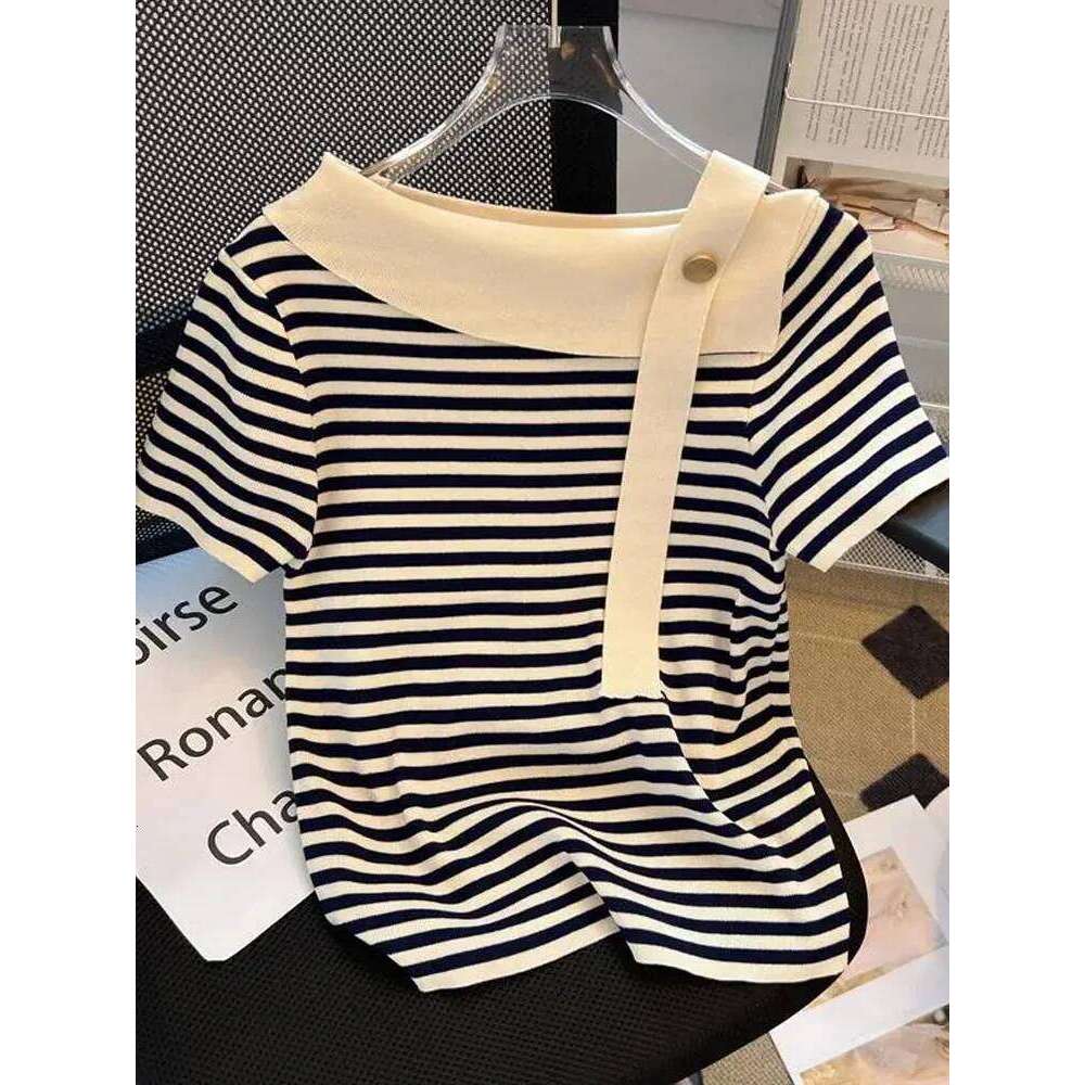 Summer Sexy Sweater Women Knit T-shirt Tops Fashion Striped Elegant Stylish Chic Tees Pullover Short Sleeve Jumpers 2024 Z260313