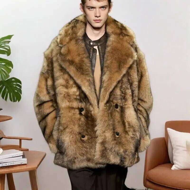 Winter men's warm windproof overcoat, casual and fashionable fur coat, festival party clothing Z260313