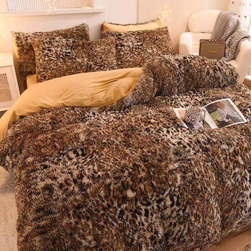 3pcs Luxurious Leopard Print Faux Fur Plush Duvet Cover Set Ultra-Soft, Warm, and Fluffy Shaggy Design with Zipper Closure - I H260312 - view 4