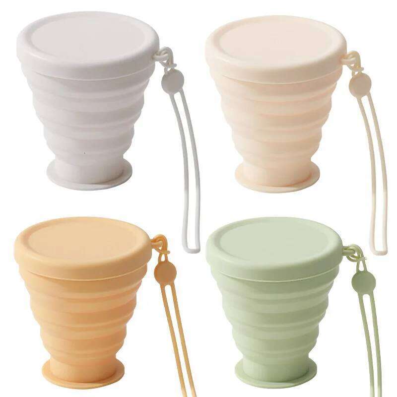 200ml Silicone Folding Water Cup Outdoor Heat Resistant Mug with Lid Reusable Portable Drinking Mugs for Travel Camping Z260313