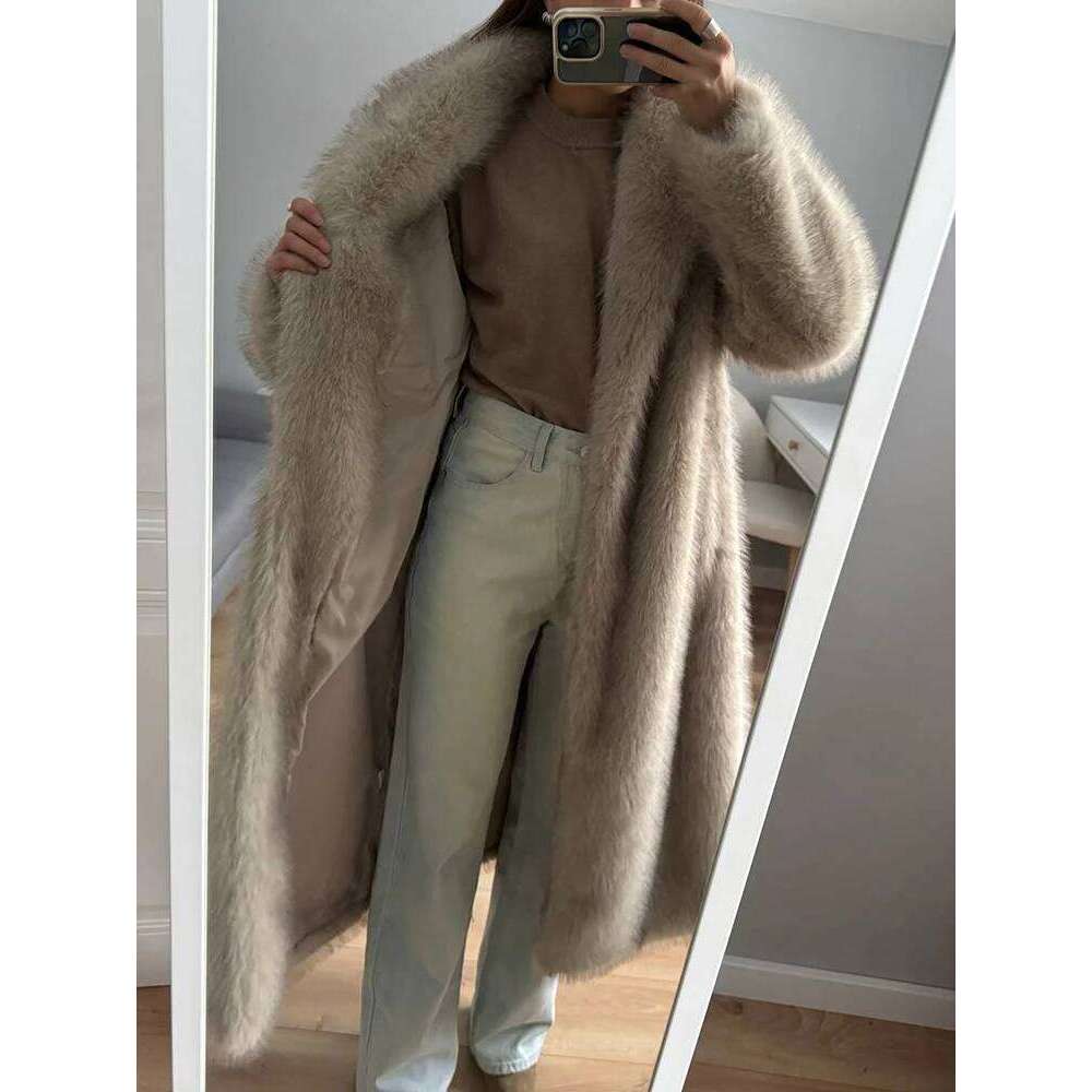 Neo Mint Long Faux Coat Women 2025 Winter Fluffy Gradient Eco Fox Fur Jackets Luxury Mob Wife Aesthetic Furry Overcoats Z260313