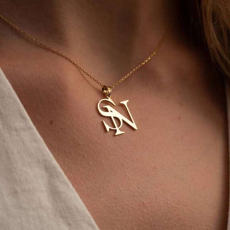 Custom Gold Color Double Initials Necklaces For Women Girl Gifts Personalized Letters Pendant Necklace Stainless Steel Jewelry H260312