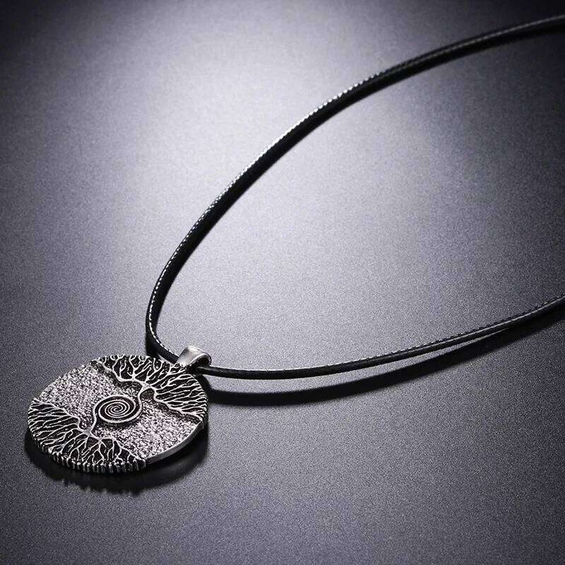 Vikings Amulet Tree of Life Round Silver Color Big Pendant Stainless Steel Chain Necklace Norse Viking Jewelry Talisman H260312