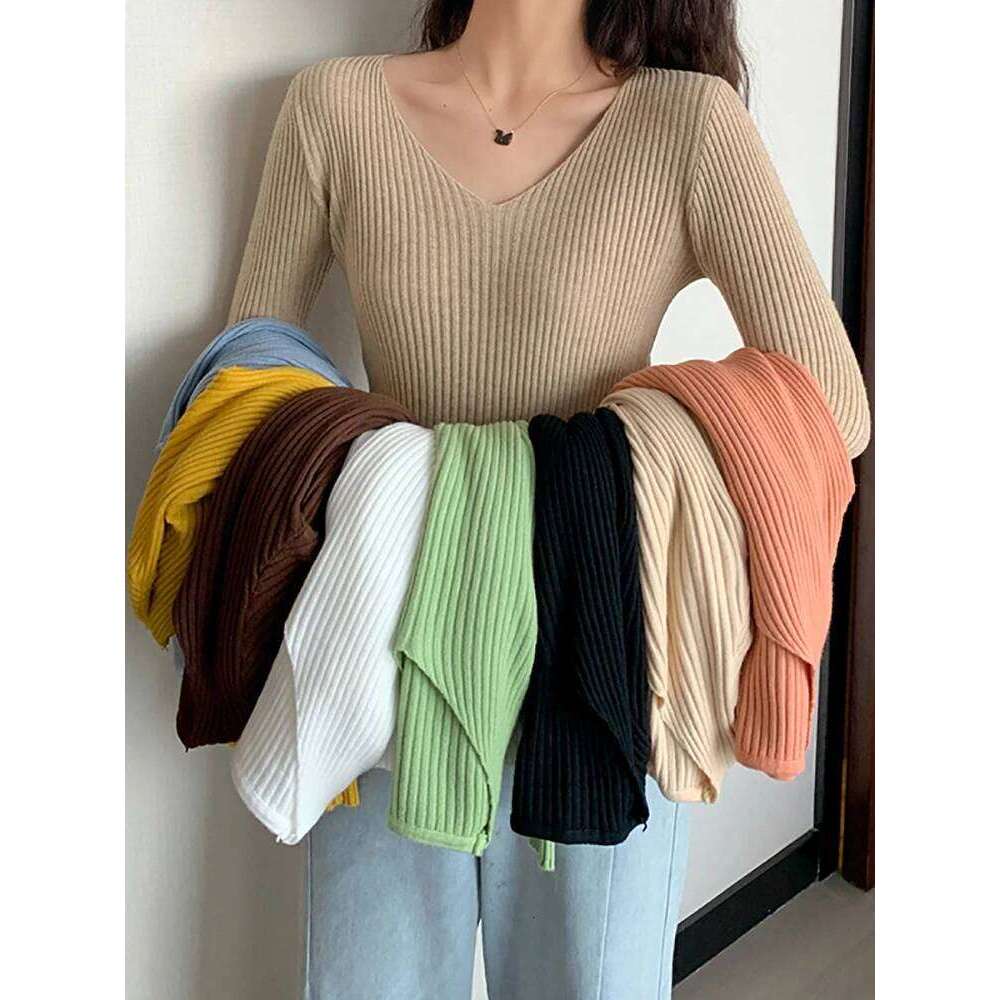 2025 Basic B-neck Solid Autumn Winter Pullover Women Female Knitted Ribbed Slim Long Sleeve Badycon High Quality Sweater Z260313