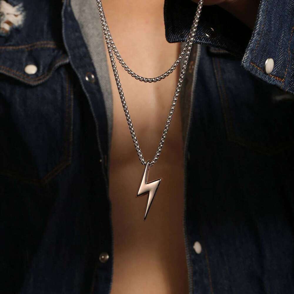 1PC Fashion Simple Stainless Steel Geometic Lightning Necklace Men Jewelry Birthday Gift for Him H260312