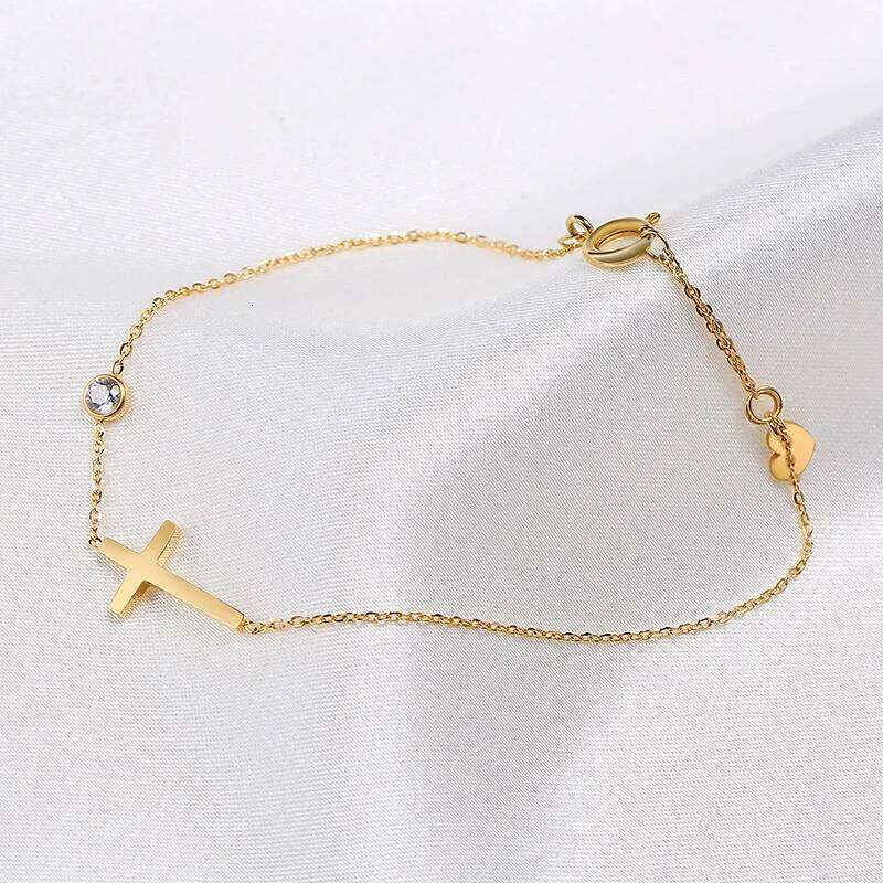Minimalism Thin Chain Cross Crescent Moon Star Bracelet For Women Girls, Stainless Steel Female Adjustable Link Stacked Layered Z260313