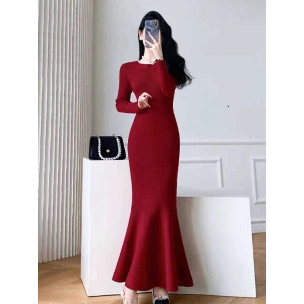 Fishtail Crochet Dresses for Women Clearance Sale Casual Korean Trend Comfortable High Quality Cool Y2k Red Woman Knitted Dress Z260313