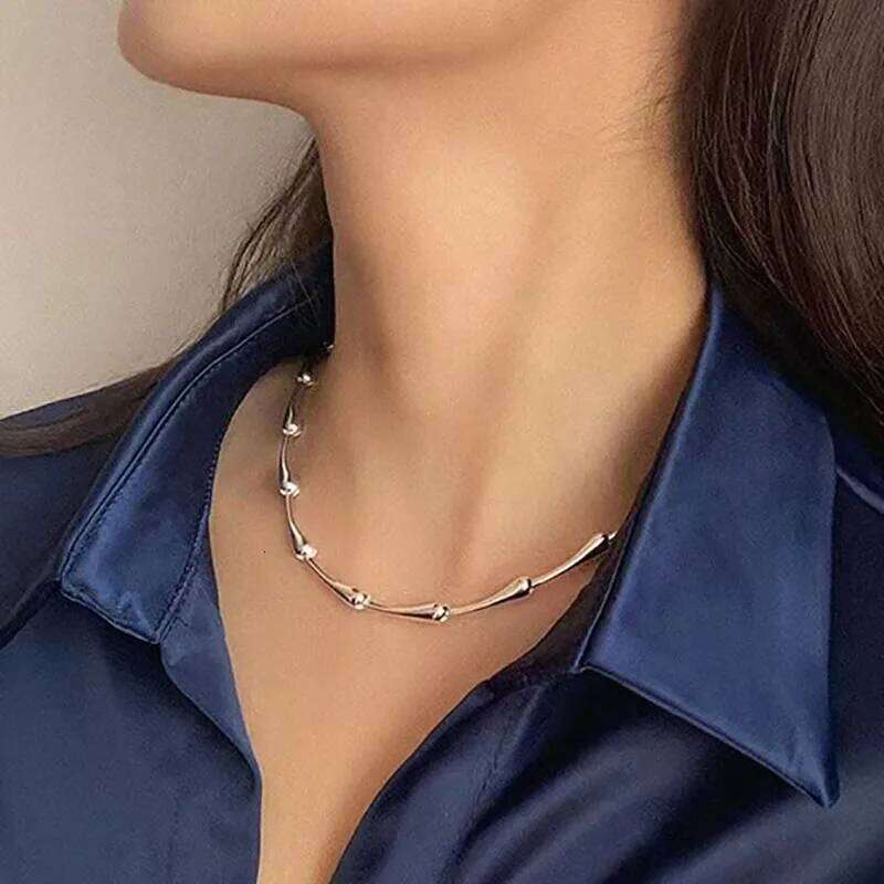 FOXANRY Minimalist Silver Color Clavicle Necklace for Women New Trendy Creative Bamboo Chain Party Jewelry Gifts H260312