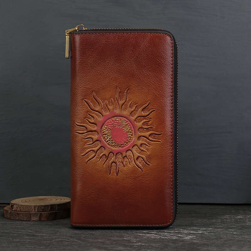 Luxury Bags Totes Genuine Leather Top Layer Cowhide Vintage Tumbled Wallet Multi Card Slots Large Capacity Business Clutch Animal Embossed Women SENYY