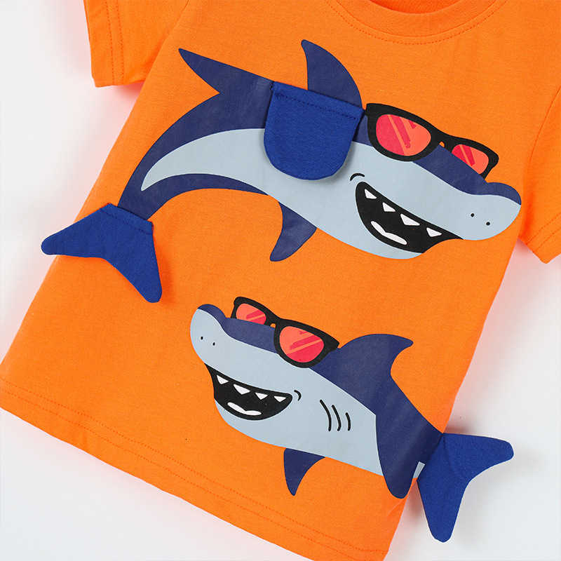 T-shirts Summer New Boys' Short-Sleeve T-Shirt Fashionable Shark Print Children's Round Neck T-Shirt Children's Clothing