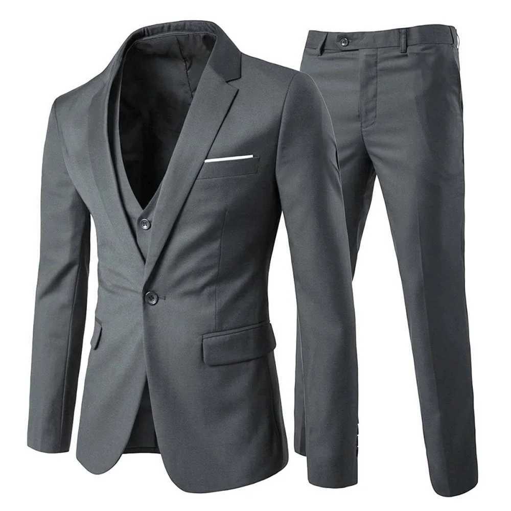 3-Piece Slim Fit Mens Tuxedo Suit Double Breasted Blazer Vest And Pants Set for Wedding Groom Business Party M260313