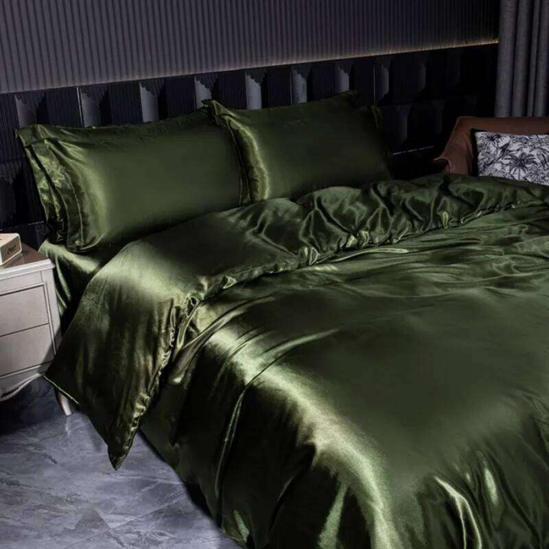 2025 New Solid Color Light Soft Home High end Smooth Ice Silk Bed Sheet Four Piece Set H260312 - view 5
