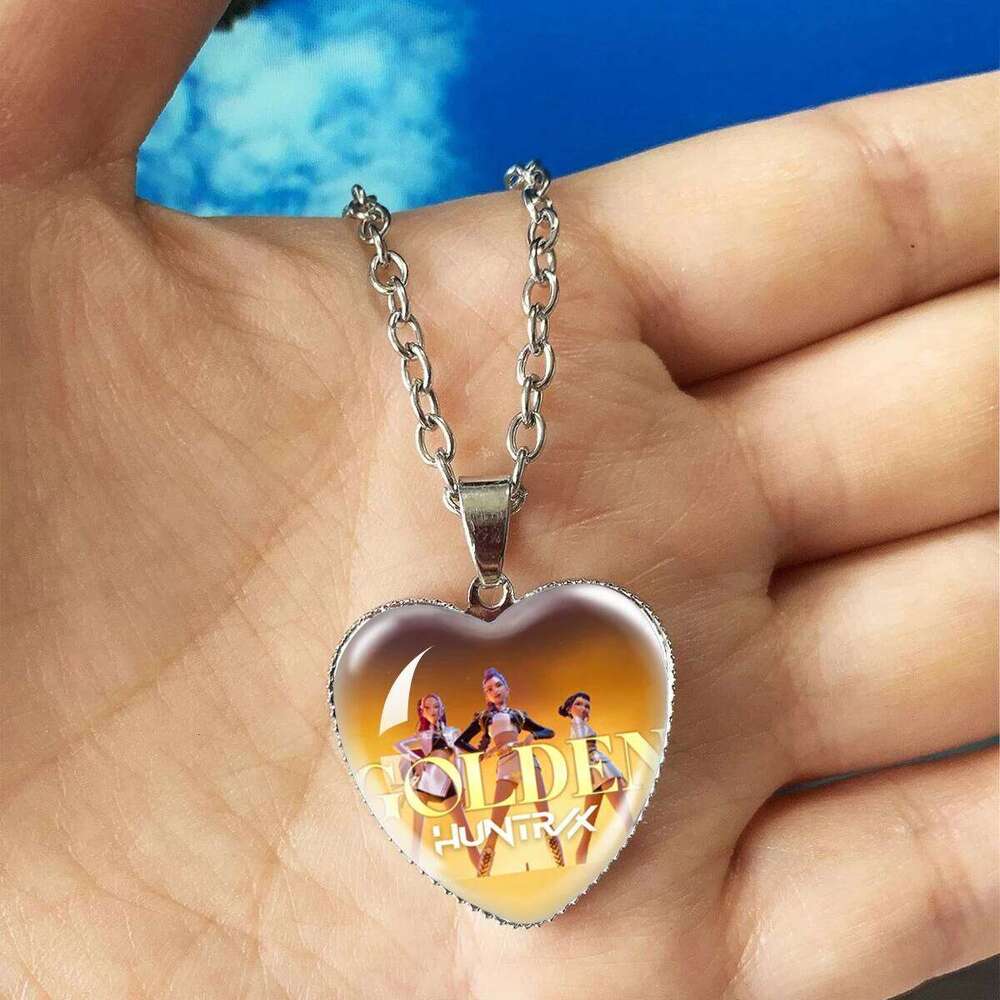KPop Demon Hunters Rumi Zoey Mira Heart Necklace Glass Pendant Alloy Fashion Jewelry Fans Collection Gift H260312