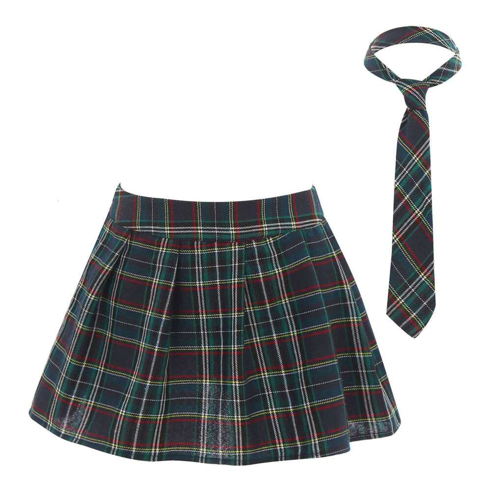 Women Japanese Role Play Uniforms Zipper Plaid Pleated Mini Necktie Set Sexy Schoolgirls Skirt Cosplay Costume Z260314