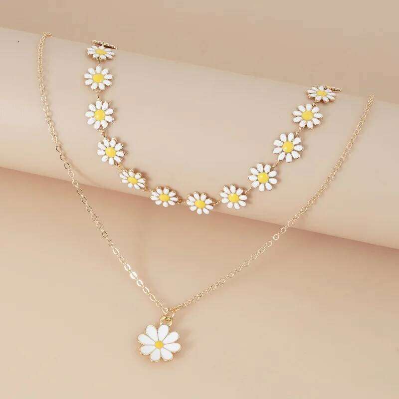 New Double Layer Daisy Flower Clavicle Necklace for Women Korean Butterfly Evil Eye Choker Wedding Neck Chain Jewelry Gift H260312