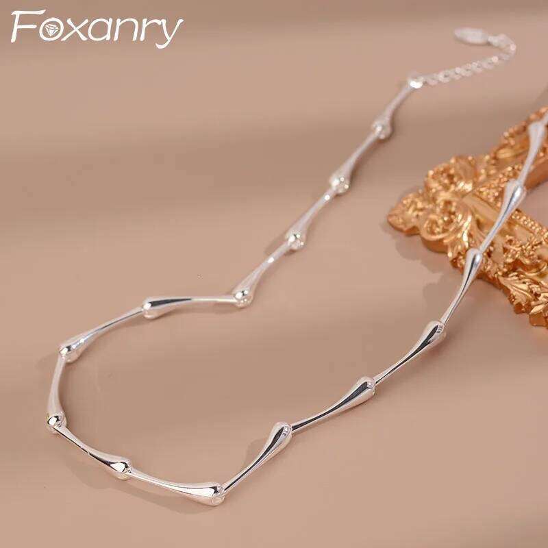 FOXANRY Minimalist Silver Color Clavicle Necklace for Women New Trendy Creative Bamboo Chain Party Jewelry Gifts H260312