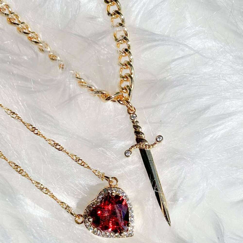 Heart and Sword Couple Necklaces Zircon Crystal Ring Necklace Jewelry Set for Romantic Valentine's Day Gifts H260312