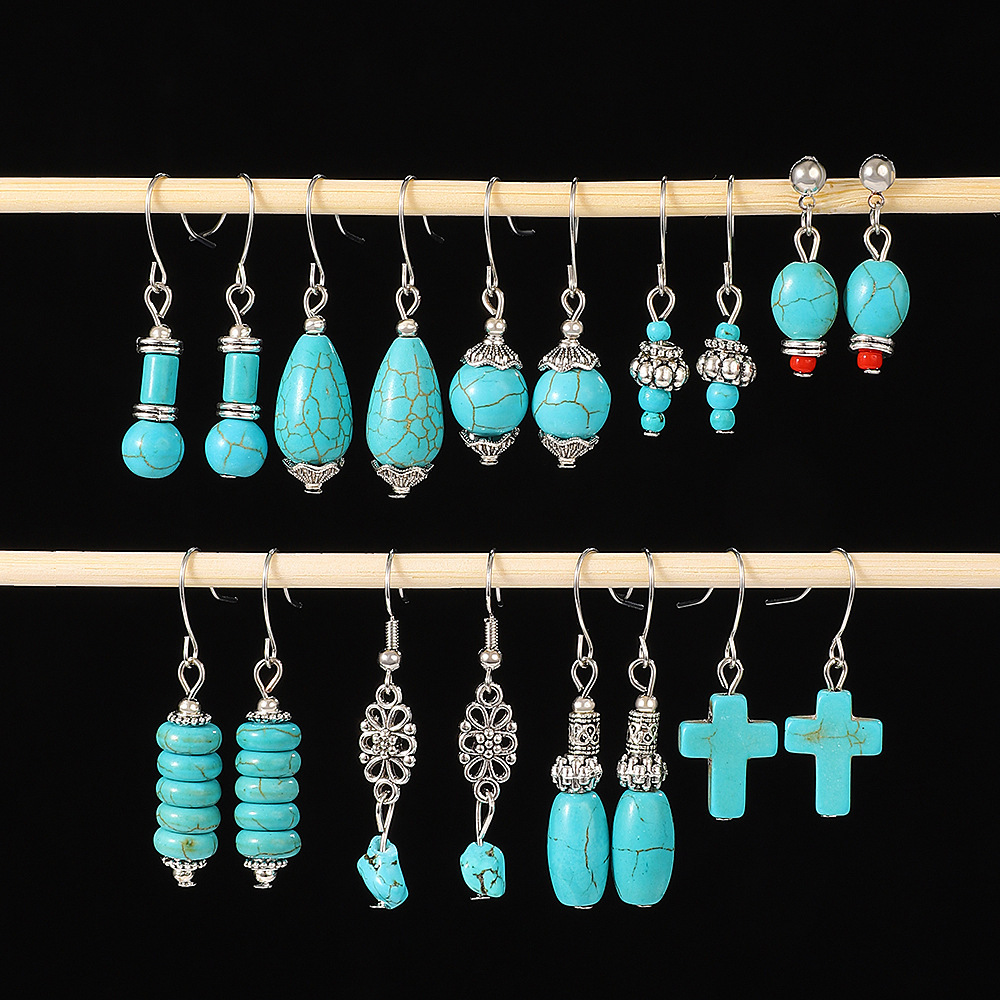 Free Shipping New Turquoise Ethnic Style Pendant Bohemian Earrings For Women