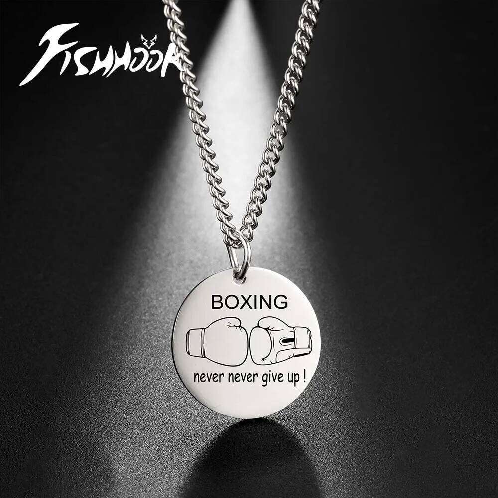 Boxing G Necklace For Men Woman Father Dad Boy Kid Child Sports Fight Stainless Steel Chain Pendant Gold Color Jewelry H260312