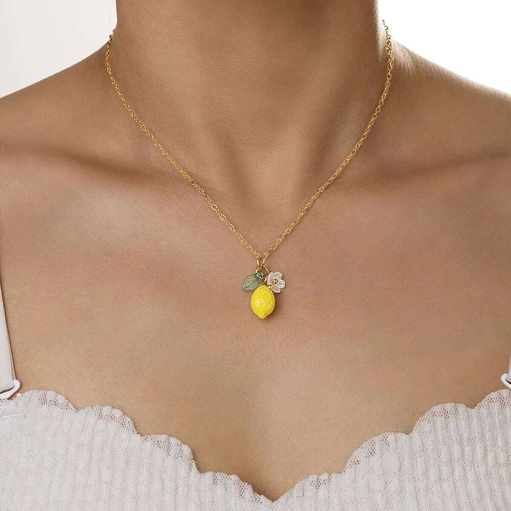 LATS Cute Yellow Fruit Lemon Little Flower Green Pendant Necklace for Women Fashion Earrings Jewelry Gifts H260312