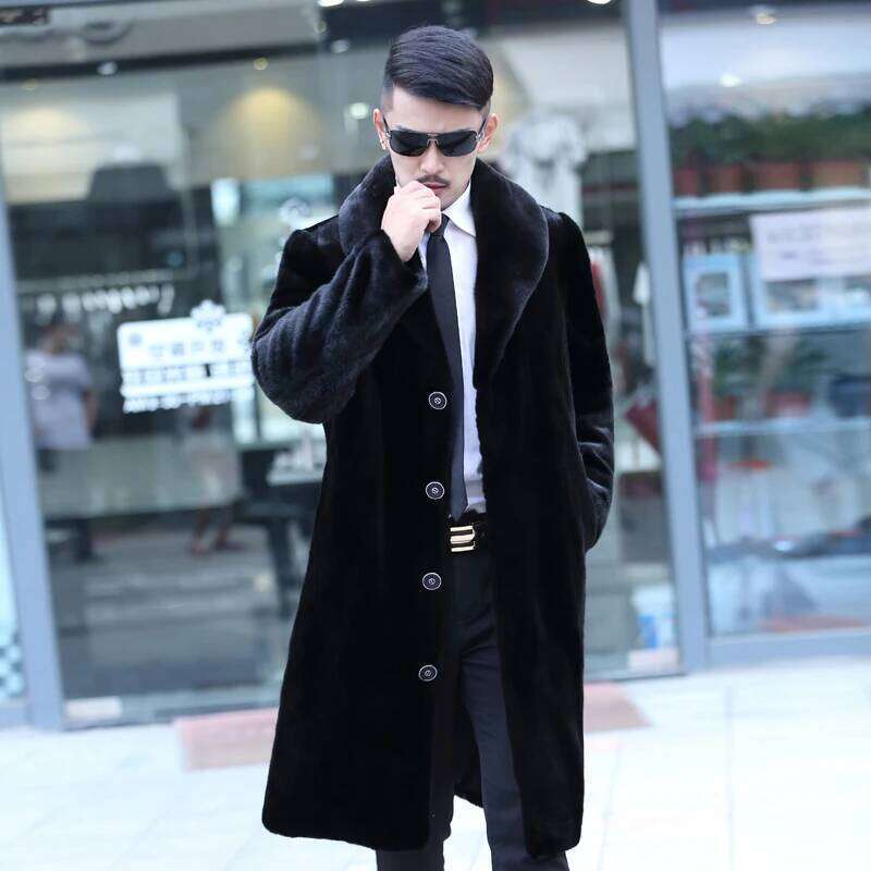 Men's fur mink coat winter warm long casual plus size Z260313