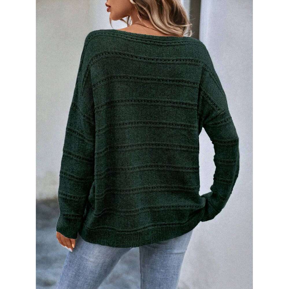 New solid color hollow round neck pullover knitted sweater Z260313