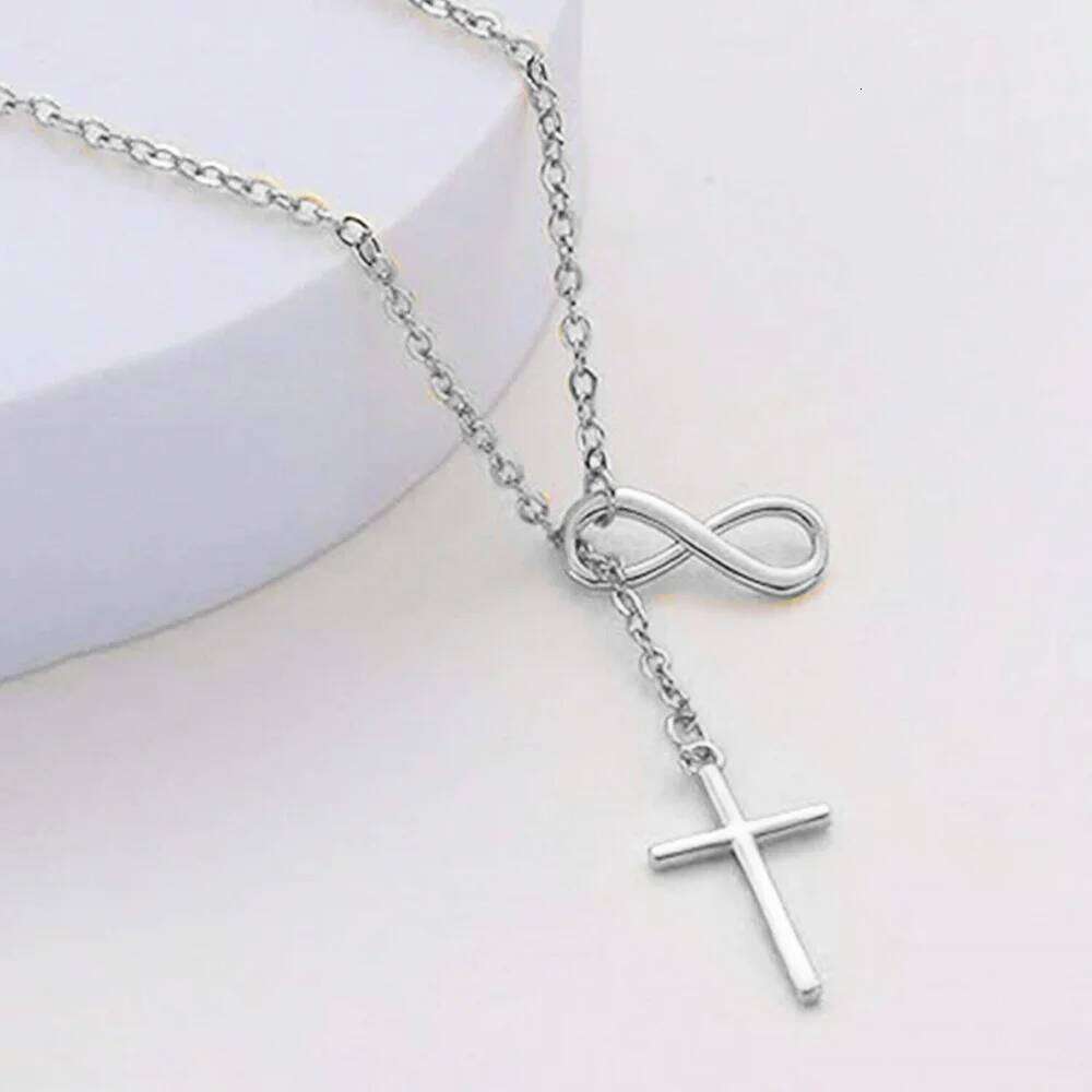 DGIDDK Stainless Steel Lucky 8 Cross Pendant Y Women's Anti-Allergy, Infinite Lasso Faith Forever Necklace H260312