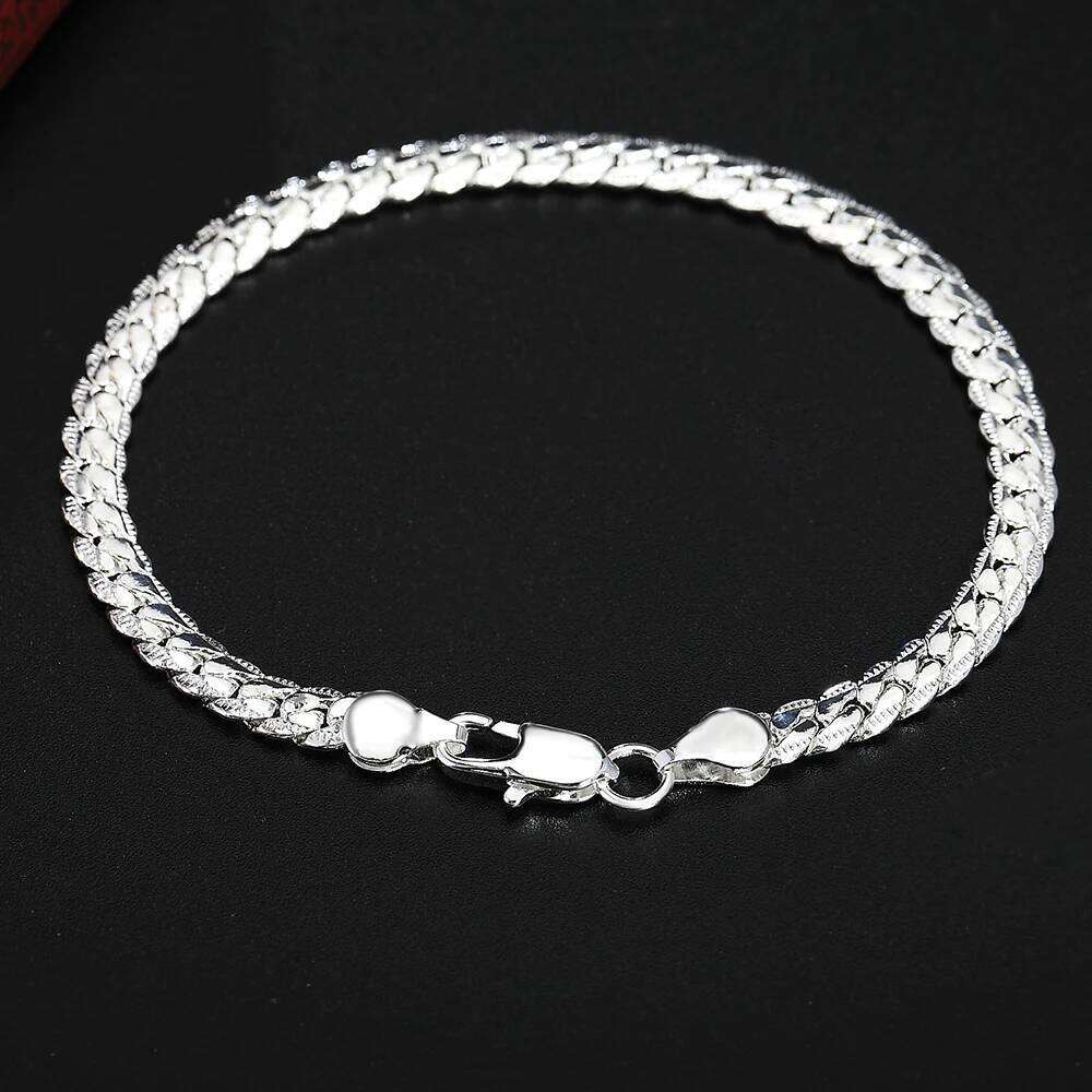 URMYLADY 925 Sterling silver Classic flat sideways chain Bracelets for women men's Fashion Party Wedding Jewelry Gifts pulseras Z260313