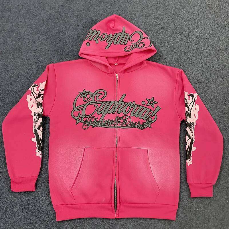 American 2000s Harajuku Hip Hop Casual Joker Vintage Gothic Letter Print Zipper Coat Women Winter Make Old Dopamine Hoodies Z260315