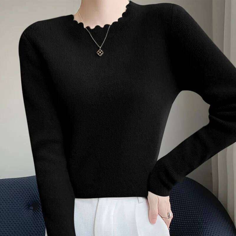 AOSSVIAO 2025 Autumn Winter O-Neck Versatile Sweaters Casual Solid Collar Sweater Women Knitted Slim Pullover Long Sleeve Tops Z260314