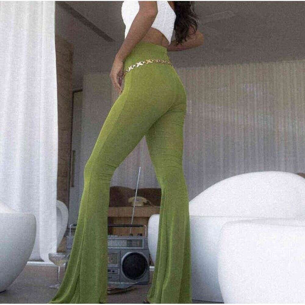 Fantoye Spring High Waist Flare Stretch Pants For Women Fashion Green Slim Long Trouser Streetwear Casual Solid Woman 211115 Z260312