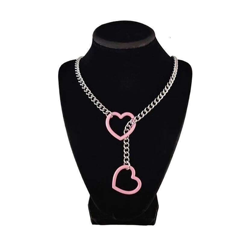 New Heart O-ring Slip Chain For Women Punk Rock Stainless Steel Cuban Long Necklace Trendy Simple Adjustable Y-Necklace H260312