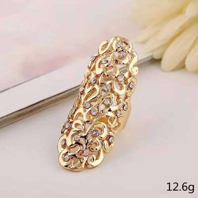 Milangirl Popular Retro Exaggerate Hollow Out Crystal Gold Color Big Knuckle for Women Jewelry Gifts Long Wedding Rings H260312