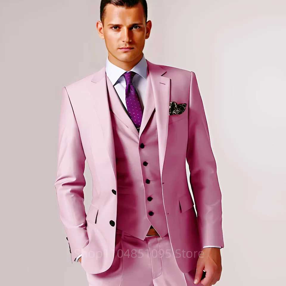 Mens Formal Terno with Notched Lapel Celebrity 3-Piece Suit Two-Button Blazer Vest Pants Set M260313
