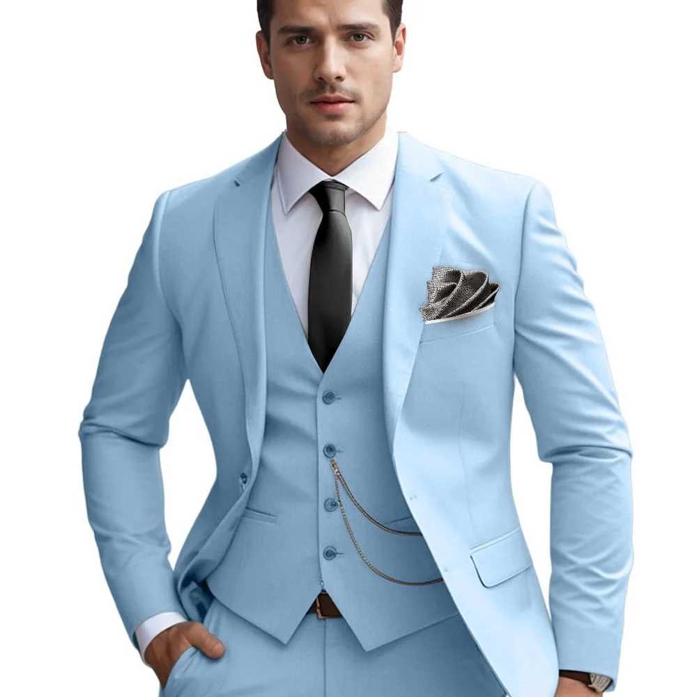 Elegant Solid Slim Fit Mens Suits Fashion Design Groom Wedding Blazer Vest Pants Set for Party Prom Business Boyfriend Wear M260313