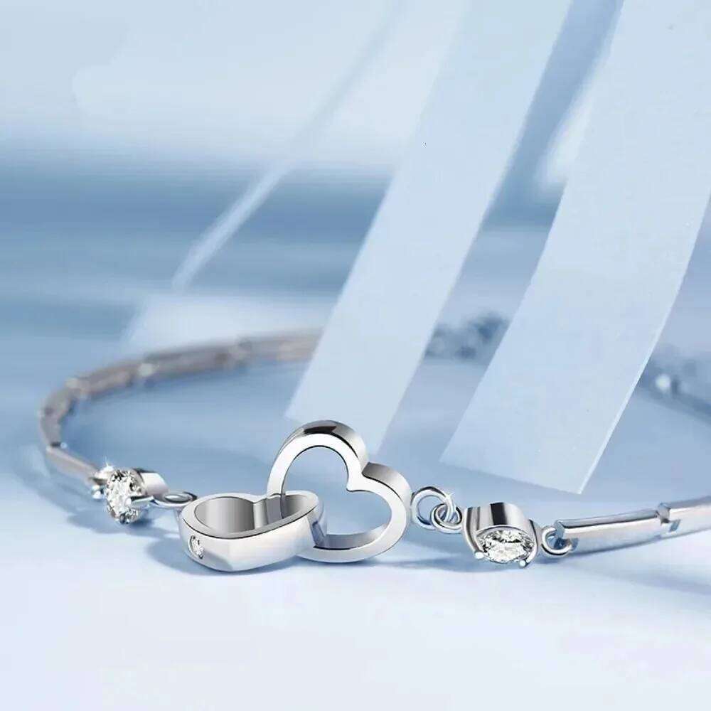 New Charms 925 Sterling Silver Bracelets Bangles for Women Valentine's Days Gift Cubic Zircon Double Heart Bracelet Jewelry Z260313