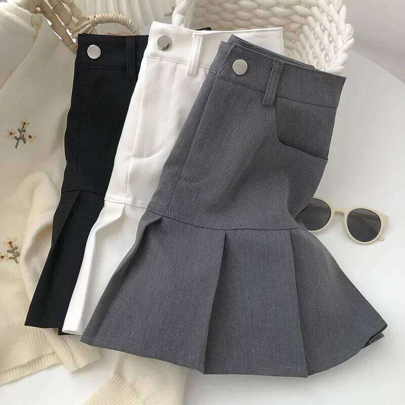Y2K Vintage High Women College Style Uniforms Waist Pleated Safety Pants Mini Skirts Woman Korean Street Slim A-Line Skirt Z260314