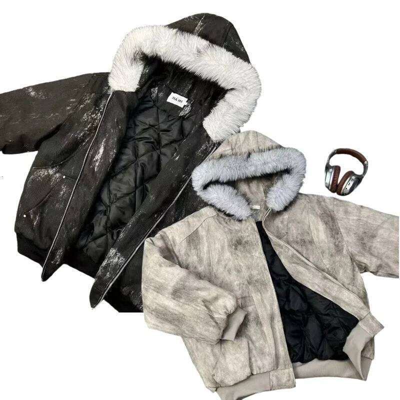 2025 European American new winter thickened fur collar hoodie Y2K couple down cotton warm jacket fashionable and versatile Z260313