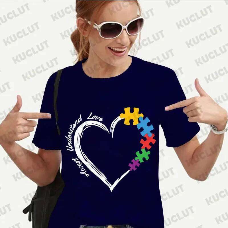 New T-shirts for Women Fashion Print Unisex Y2K Streetwear Clothes Awareness T Shirt Autism Female Tee Top Z260314