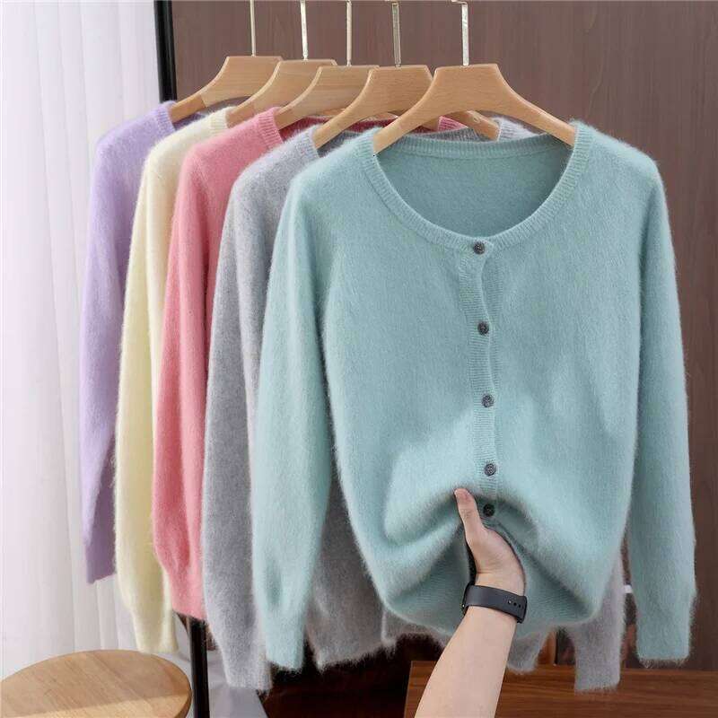 New Women 100% Mink Cashmere O-Neck Buttons Cardigan Autumn Winter Soft Warm Cable Kint Sweater Casual Long Sleeve Tops Z260313
