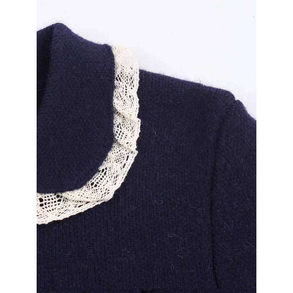 European style new arrival women's fashion versatile long-sleeved knitted cardigan jacket with lace trim and small round collar. Z260313