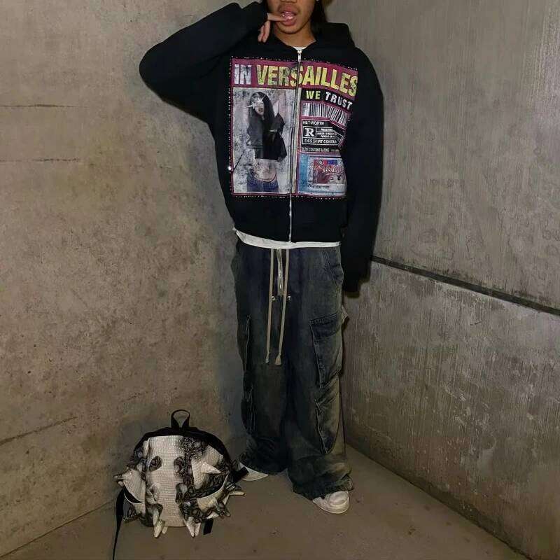 Y2K Gothic street clothing pattern printed casual sportswear K trendy clothes retro fashion men and women hoodie Z260315