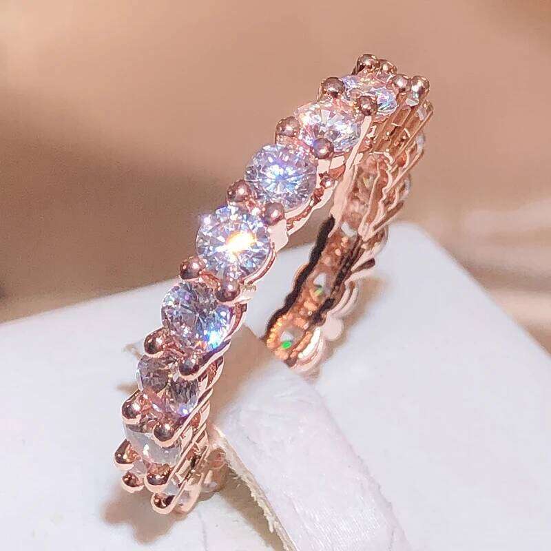 925 Stamp Fashion White Zirconia Row Diamond Women Slim Rose Gold Ring Party Wedding Birthday Gift Wholesale H260312