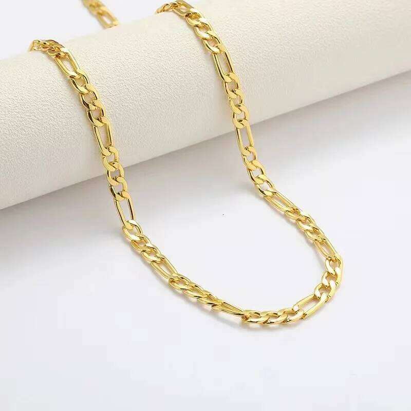 20-60CM 18K gold Plated color 4MM Necklaces sideways chain for Men woman Boy lady fine Jewelrys Wedding party H260312