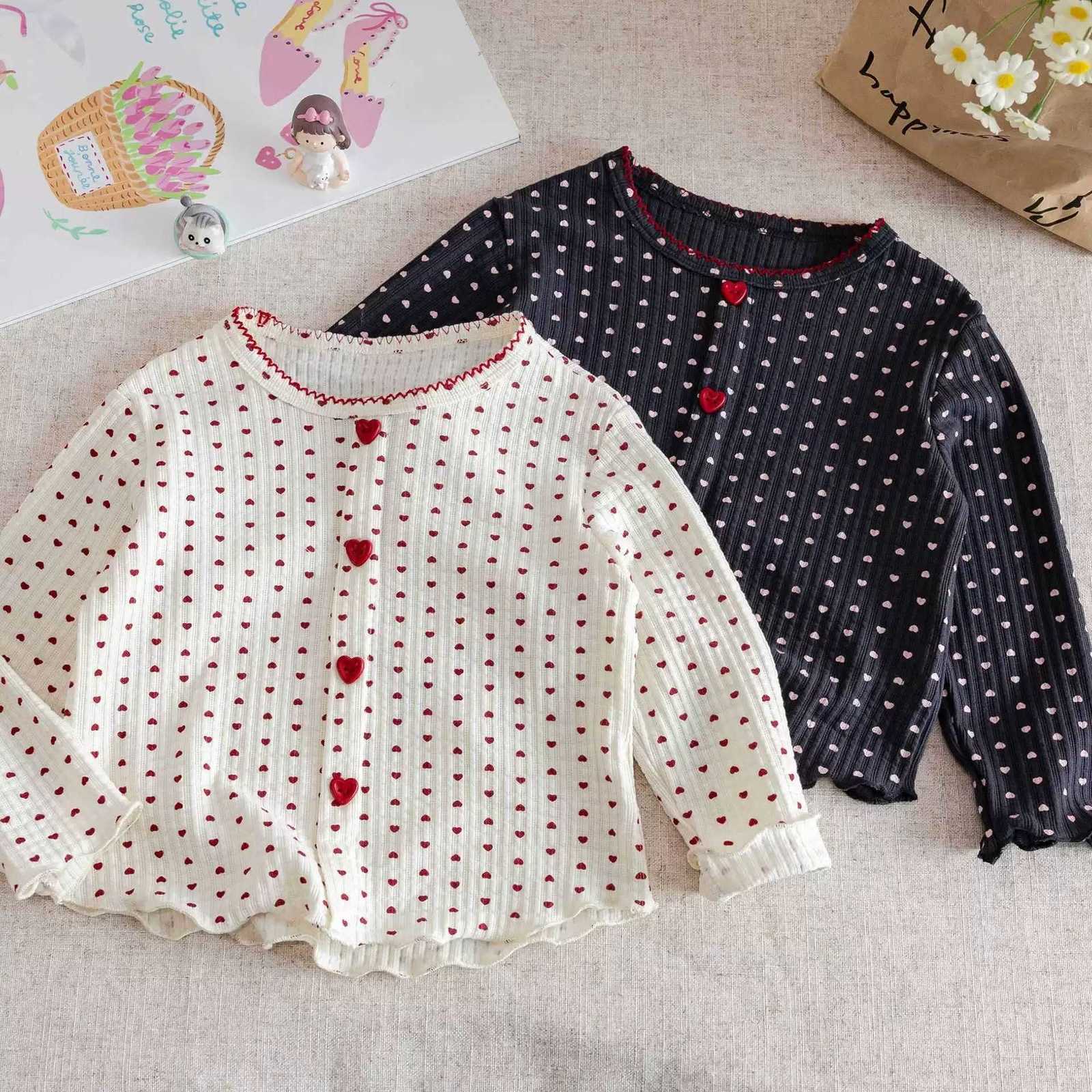 Women's T-Shirt Spring and Autumn Girls' T-Shirt, Stylish Baby Clothing, Children's Unique Trendy Brand Korean Version Fresh Lace Heart