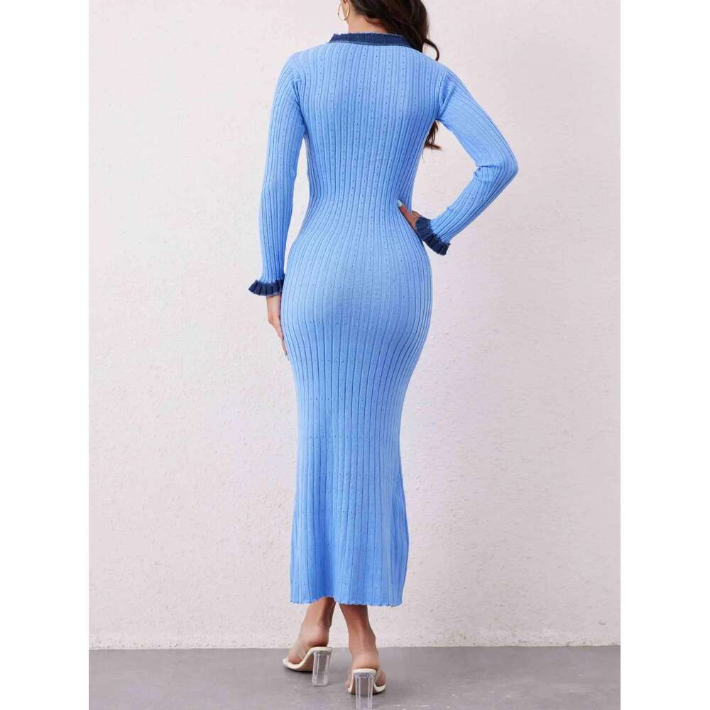 Korean Design Knitted Slim Sweater Dress Fall Winter New Long Sleeve Knit Dresses Women Elegant O-neck Sexy Knitwears Vestidos Z260314