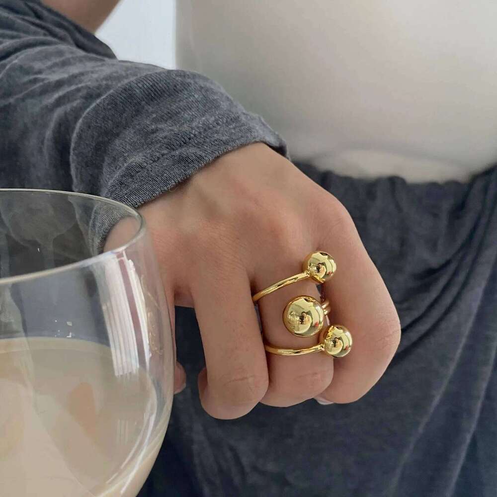 LATS Exaggeration Punk Metal Personality Irregular Three-layer Design Ball-Shape Open Ring for Women Fashion Simple Jewelry Gift H260312
