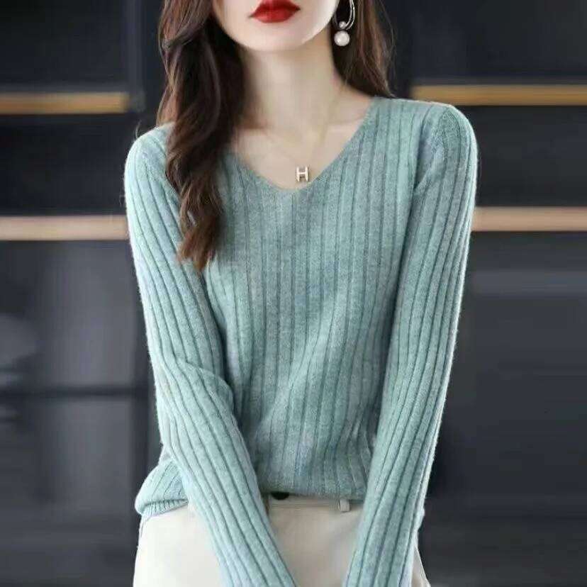 Women Long Sleeve Top Knitted Pullover V-Neck Fashion Woman Winter Basic Female Clothing Soild OL Sweater DF4933 Z260314