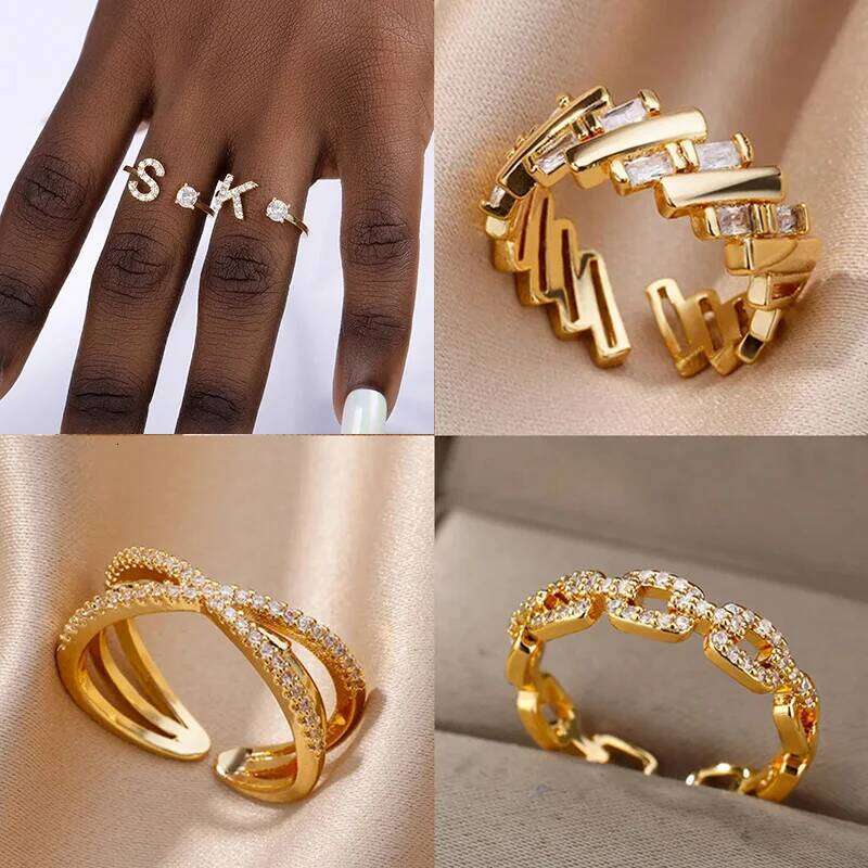 Zircon Initial A-Z Letter Rings For Women Stainless Steel Adjustable Opening Ring Name Alphabet Female Wedding Jewelry Gift H260312